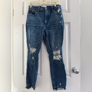 Abercrombie & Fitch Skinny High Rise Dark Blue Distressed Boyfriend Jeans